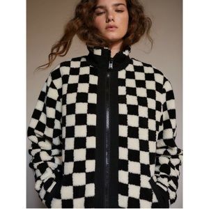 Pendleton x UO Black and White Checkered Teddy Jacket